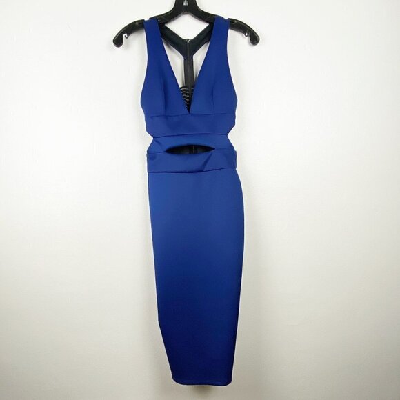 ASOS | Scuba Cobalt Blue Sleeveless V Neck Dress Cutout - Picture 1 of 9